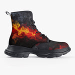 PU Leather Chunky Boots Red and Yellow Flames