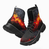 PU Leather Chunky Boots Red and Yellow Flames