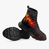 PU Leather Chunky Boots Red and Yellow Flames