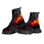 PU Leather Chunky Boots Red and Yellow Flames