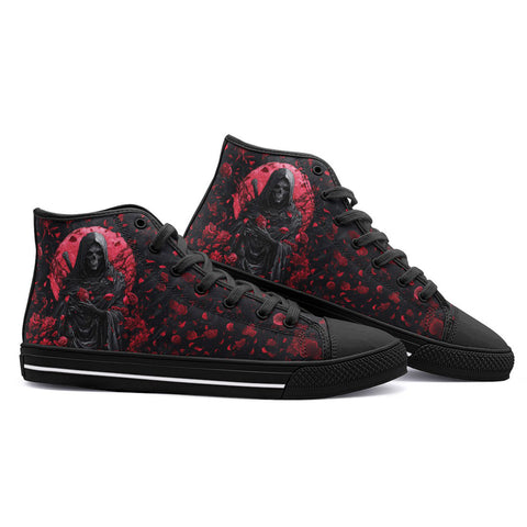 High-Top Canvas Shoes Grim Reaper with Red Roses