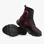 PU Leather Chunky Boots Grim Reaper with Red Roses