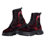 PU Leather Chunky Boots Grim Reaper with Red Roses