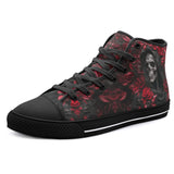 High-Top Canvas Shoes Grim Reaper Surrounded by Red Roses