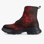 PU Leather Chunky Boots Barbed Wire Dark Red Background