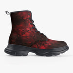 PU Leather Chunky Boots Barbed Wire Dark Red Background