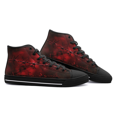 High-Top Canvas Shoes Barbed Wire Dark Red Background