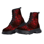 PU Leather Chunky Boots Barbed Wire Dark Red Background