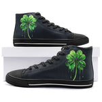 High-Top Canvas Shoes Dripping Green Four-Leaf Clover