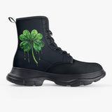 PU Leather Chunky Boots Dripping Green Four-Leaf Clover