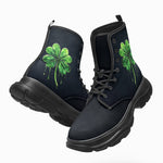 PU Leather Chunky Boots Dripping Green Four-Leaf Clover