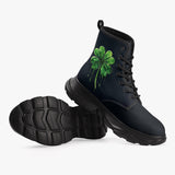 PU Leather Chunky Boots Dripping Green Four-Leaf Clover