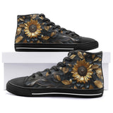 High-Top Canvas Shoes Golden Sunflower with Black Leaves