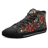 High-Top Canvas Shoes Rococo Style Red and Gold Flowers and Pearls