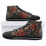 High-Top Canvas Shoes Rococo Style Red and Gold Flowers and Pearls