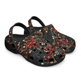 Classic Clogs Rococo Style Red and Gold Flowers and Pearls