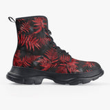 PU Leather Chunky Boots Ferns in Red and Black