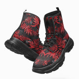 PU Leather Chunky Boots Ferns in Red and Black