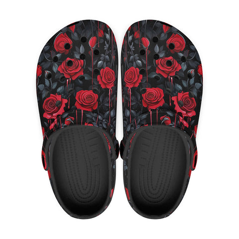 Classic Clogs Red Roses with Dripping Black Liquid