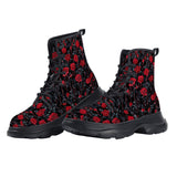 PU Leather Chunky Boots Red Roses with Dripping Black Liquid