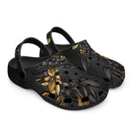 Classic Clogs Black and Gold Floral Pattern