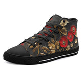 High-Top Canvas Shoes Red Poppy Flowers and Golden Leaves