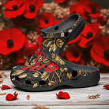 Classic Clogs Red Poppy Flowers and Golden Leaves