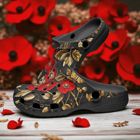 Classic Clogs Red Poppy Flowers and Golden Leaves