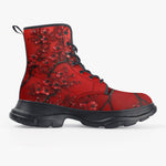 PU Leather Chunky Boots Red Plum Blossom