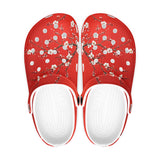 Classic Clogs White Plum Blossoms Red Background