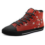 High-Top Canvas Shoes White Plum Blossoms Red Background