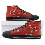 High-Top Canvas Shoes White Plum Blossoms Red Background