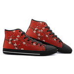 High-Top Canvas Shoes White Plum Blossoms Red Background