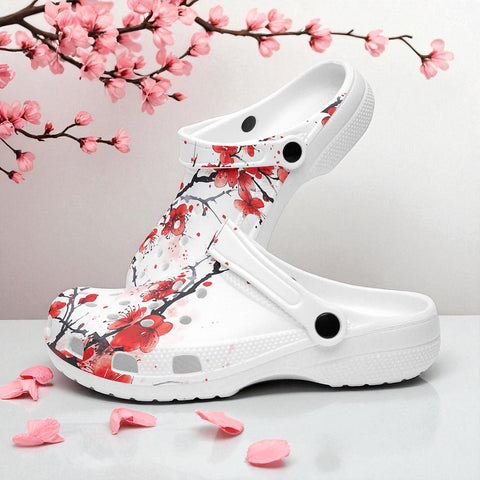 Classic Clogs Red Ink Painting Blooming Plum Blossoms