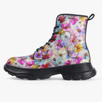 PU Leather Chunky Boots Bright and Vibrant Colors Flowers