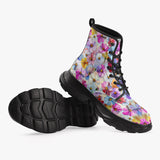 PU Leather Chunky Boots Bright and Vibrant Colors Flowers