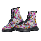 PU Leather Chunky Boots Bright and Vibrant Colors Flowers