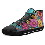 High-Top Canvas Shoes Vibrant Bouquet of Flowers