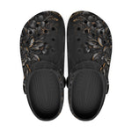 Classic Clogs Luxury Black Flowers and Golden Leaves