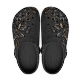 Classic Clogs Luxury Black Flowers and Golden Leaves