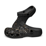 Classic Clogs Luxury Black Flowers and Golden Leaves