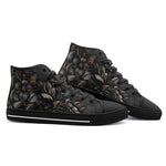 High-Top Canvas Shoes Luxury Black Flowers and Golden Leaves