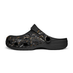 Classic Clogs Luxury Black Flowers and Golden Leaves