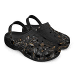 Classic Clogs Luxury Black Flowers and Golden Leaves