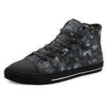 High-Top Canvas Shoes Dark Grey and Black Leaves