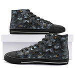 High-Top Canvas Shoes Dark Grey and Black Leaves