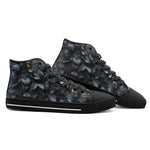 High-Top Canvas Shoes Dark Grey and Black Leaves