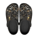 Classic Clogs Black and Gold Dahlia Flowers